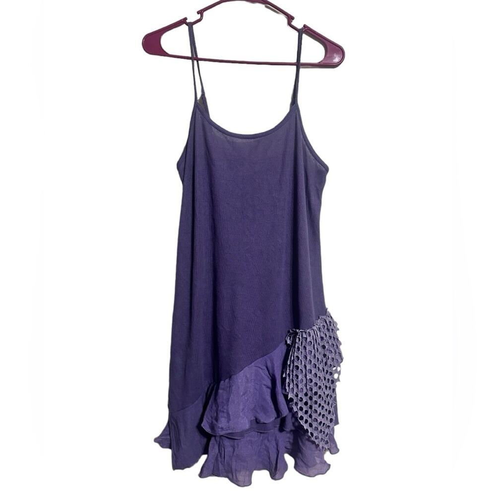 Noelle small medium Purple Tank Top Dress Crochet Ruffles